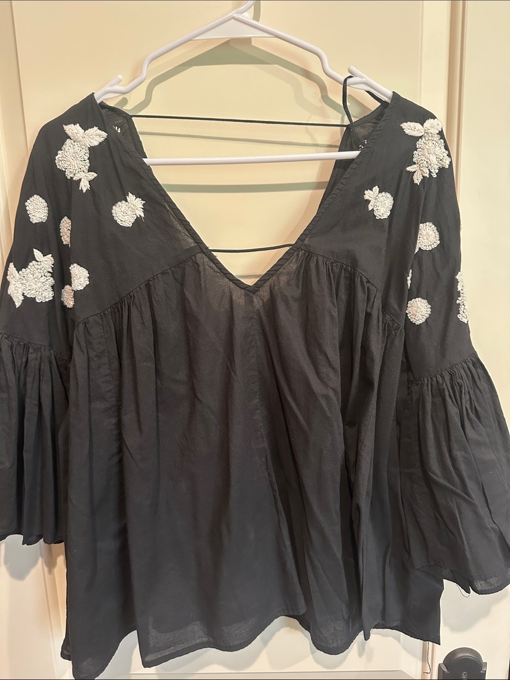 Maeve Black V-Neck Embroidered Peasant Tunic